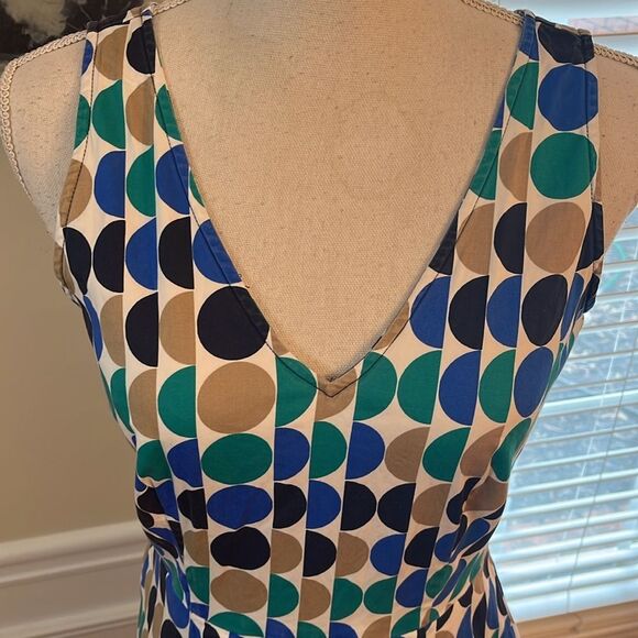 Banana Republic Blue Green Navy Tan Polka Dot Fit Flare Stretch Dress - Picture 3 of 8